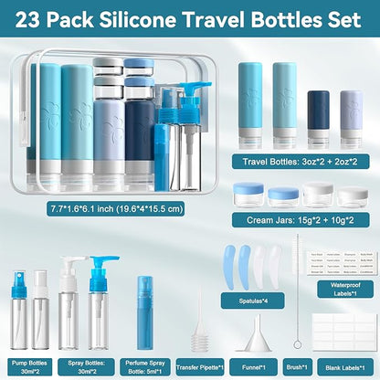 INSFIT 23 Pack Travel Bottles for Toiletries, TSA Approved Silicone Travel Size Toiletries with Toiletry Bag, BPA Free Leak Proof Refillable Travel Essentials for Liquids Shampoo Conditioner Lotion