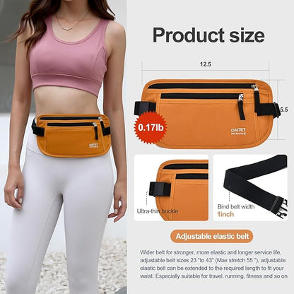 RFID Blocking Money Belt for Men Women, Slim Fanny Pack for Travel，Running,Conceal Waist Wallet for Passport Holder,Phone,Cash(Brown Orange)