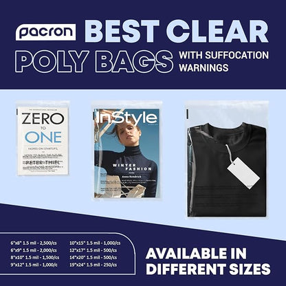 500 Packs Clear Poly Bags 9"x12" – Self Seal Plastic Bags for Packaging, Shipping & Storage | Durable & Strong Resealable Bags with Suffocation Warning | Clear Packaging Bags for Shopping & Retail