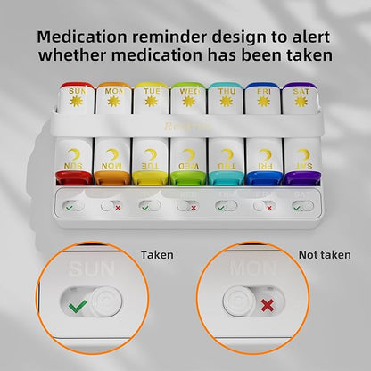Restree Weekly Pill Organizer Two Time a Day, 7 Day Travel Pill Box, Daily Medicine Organizer, AM&PM Portable Pill Case for Vitamins Fish Oil/Supplements Medication Reminder Design (White)