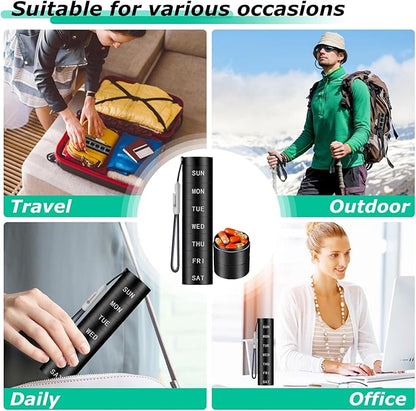 Aluminium Travel Pill Organizer,Weekly Metal Pill Case,Pill Holder, Moisture Proof Waterproof Daily Pill Box 7 Day, Large Pill Container to Hold Vitamins,Medication,Supplements 【Black Knurling】