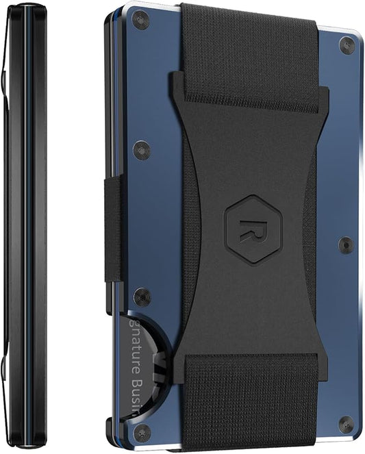 Ridge Wallet for Men - Slim Minimalist Compact Wallet and Card Holder, RFID Protected Front Pocket Wallets for Men with Integrated Cash Strap (Navy)