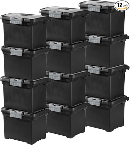 Sterilite Portable Lockable File Box Organizer with Handle and Clear Lid (12 Pack)