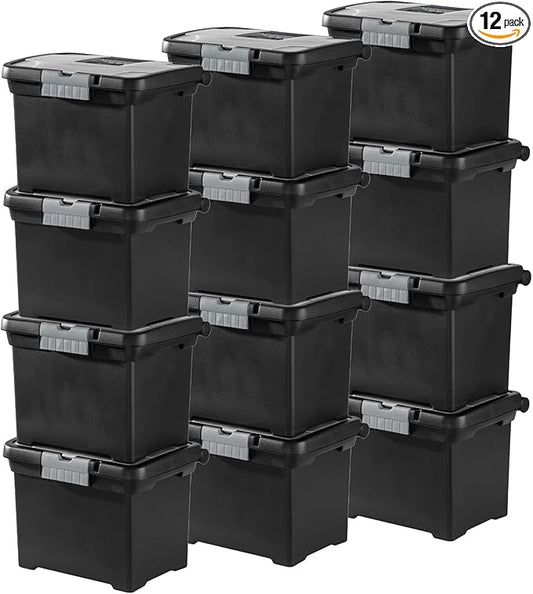 Sterilite Portable Lockable File Box Organizer with Handle and Clear Lid (12 Pack)