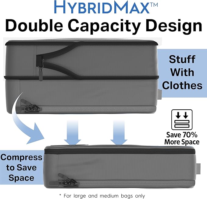 4-Piece Luxury Compression Packing Cubes & Bags for Travel – Maximize Space in Luggage with HybridMax Double-Capacity Design, 50 Luggage Tags, Patented Suitcase Organizer Bags, Lifetime Satisfaction