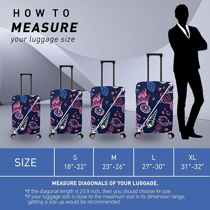 Travel Luggage Cover Protector Stretchy Washable Suitcase Cover With Zippers For 31-32 Inch Luggage (XL, Blue, Seashell)