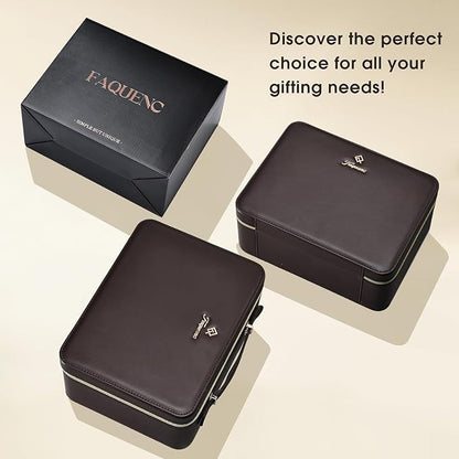 Leather Makeup Case with LED Lighted Mirror 11.4 Inch Travel Makeup Bag Adjustable Brightness in 3 Colors Cosmetic Organizer Artist Storage Bag with Dividers Brush Holder Bag Vanity Dark Brown