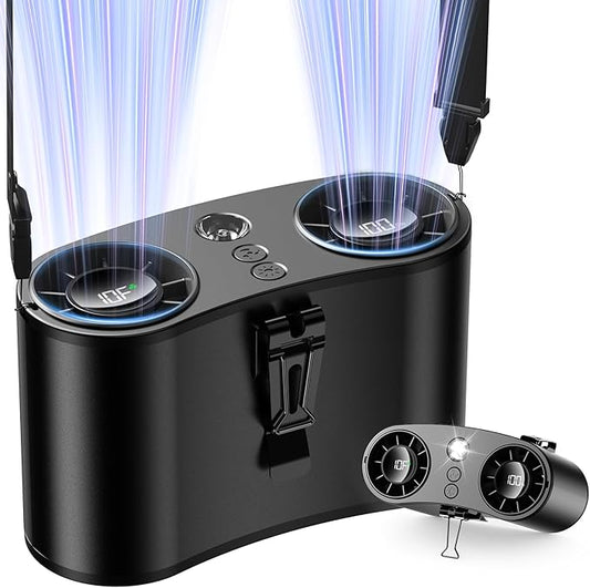 coldSky Portable Waist Fan, Upgraded 10 Speeds Personal Fan Clip On Shirt, 20000mAh Rechargeable Neck Fans With 3 Lights, LED Display, Wearable Fans for Outdoor, Jobsite, Camping, Travel