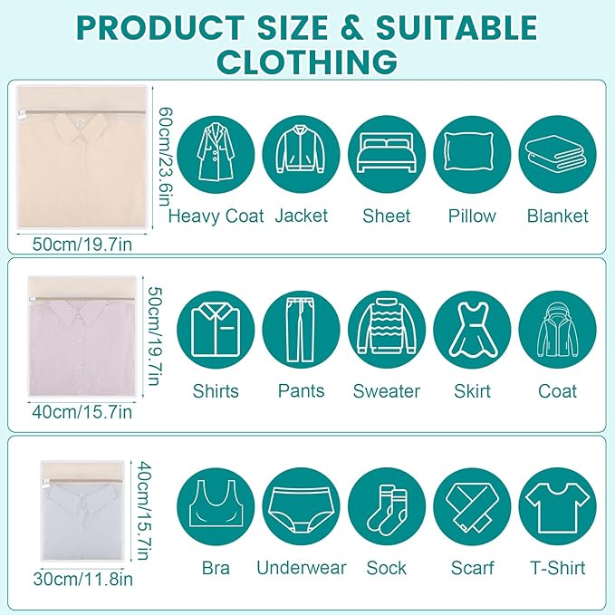 6Pcs Durable Cotton Mesh Laundry Bags for Delicates, 12×16in+16*20in+20*24in Breathable Laundry Mesh Wash Bags with Sturdy Zipper for Delicates, Clothes, Pants, Underwear, Bra, Socks (M+L+XL)