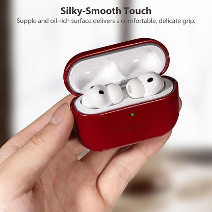 Belemay Handcrafted Oil-Waxed Leather Case for AirPods Pro 3rd Gen (2025), Genuine Cowhide, Smooth Glossy Lively Two-Tone Patina, Compatible with MagSafe, Compatible with Airpods Pro 3, Crimson Red