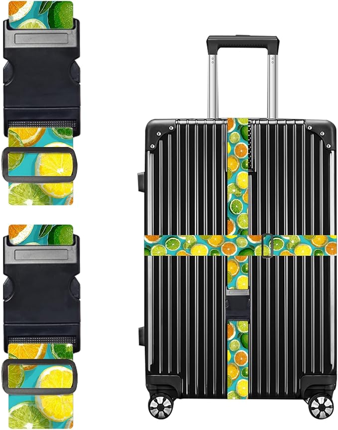 Nuxovilar Luggage Straps of 2 Set Citrus Fruits Pattern, 1.96x90.5 inches - Luggage Straps for Suitcases, Suitable for Summer Trips, Beach Vacations, Family Travel