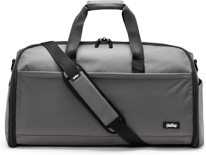 Halfday Convertible 2-in-1 Premium Garment Duffel Weekender Bag 45L | Wrinkle-Free Travel, Hanging Suit Compartment, Shoe Pockets, Trolley Sleeve. Balistic Nylon Carry-On, Ash