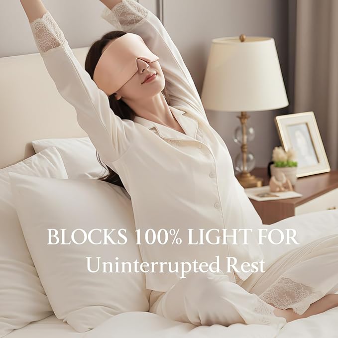 100% Mulberry Silk Sleep Mask, Eye Mask for Deep Sleep and Travel, Soft Breathable Eye Cover with Adjustable Headband (Rose Gold)