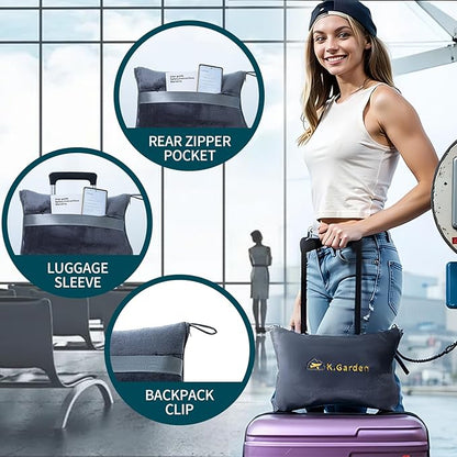 K.Garden Travel Cooling Blanket and Pillow- Soft 2 in 1 Airplane Compact Flight Essentials Car Pillow Travelers Gifts Accessories Compact Pack Blanket for Any Travel with Luggage Backpack Strap Grey
