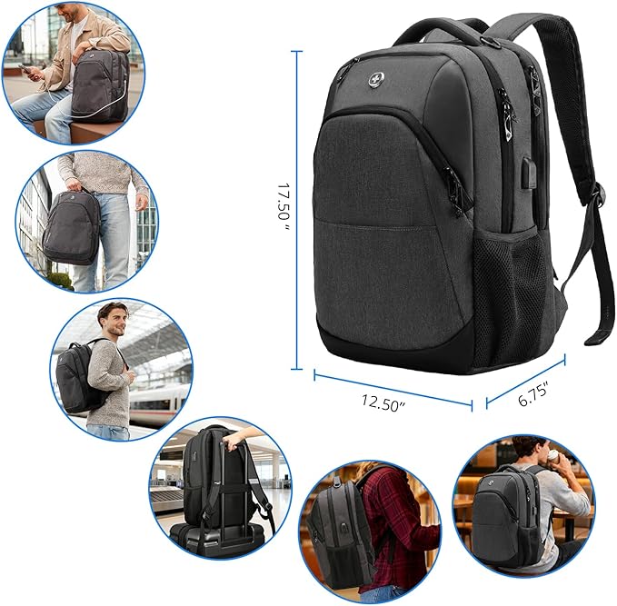 Swissdigital Design Business Laptop Backpack, College Laptops Backpack with USB Charging Port for Men and Women Fits 16 Inch Notebook, Grey-Finder Color Random