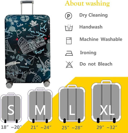 fancyfree Luggage Cover Washable Suitcase Protector Anti-scratch Suitcase cover (Travel Graffiti, L(25"-28" luggage))
