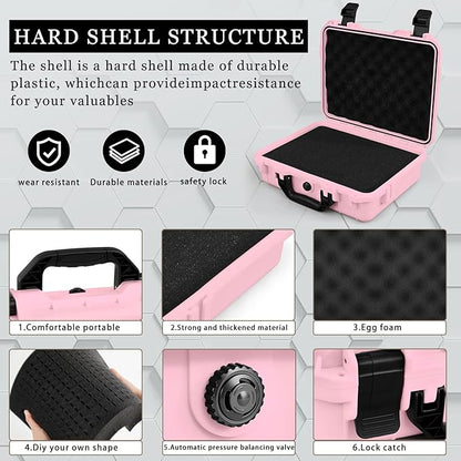1 Pcs 16.3 x 12.4 x 6.5 Inch Waterproof Hard Case with DIY Customizable Foam Insert Portable Protective Case with Knife for Camera Drones Equipments Tools Test Instruments (Pink)