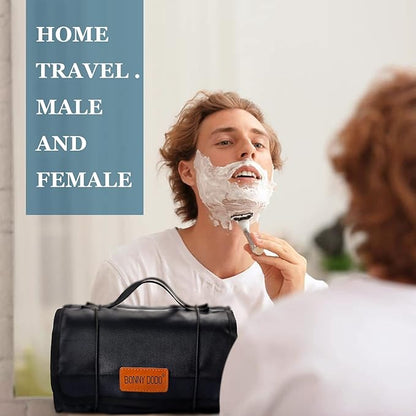 BONNY DODO Toiletry Travel Bag Can Hanging Large Roll-Up Makeup Organizer Bag with 3 Detachable Transparent Mesh Folding Cosmetic Travel Bags for Women & Men Black Toiletries Organizer Bag