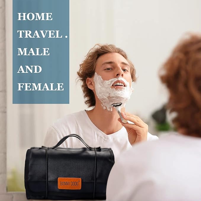 Toiletry Bag Can Hanging Small Roll-Up Makeup Organizer Bag with 3 Detachable Transparent Mesh Folding Cosmetic Travel Bags for Women & Men Black Toiletries Organizer Bag Gym Camping Grooming, Black