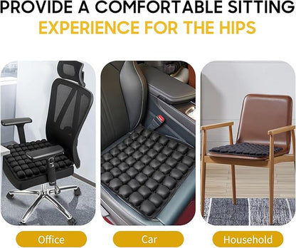 Inflatable Seat Cushion - Portable Travel Cushion for Airplane, Office & Camping - Adjustable Support with Pressure Dispersion to Prevent Discomfort & Bedsore-Black