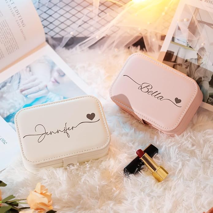 Personalized Jewelry Box for Women, Custom Travel Jewelry Case with Name and Birth Flower, Leather Jewelry Box for Rings, Earrings, Necklaces, Personalized Gifts for Women