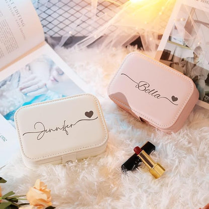 Personalized Jewelry Box for Women, Custom Travel Jewelry Case with Name and Birth Flower, Leather Jewelry Box for Rings, Earrings, Necklaces, Personalized Gifts for Women