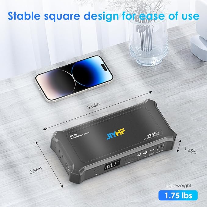 JIYHF Portable Power Bank with AC Outlet - 99.9Wh Backup Battery, 100W AC & 65W USB-C PD Fast Charging Ideal for Outdoor Work, Compatible with iPhone16/15 Series, iPad, MacBook, Laptop