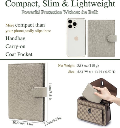 Passport Wallet for Women – Slim RFID Blocking Passport Cover with 1 Passport Slot & 3 Card Slots, Coin Pocket & SIM Slot – Genuine Leather Travel Organizer Elephant Gray