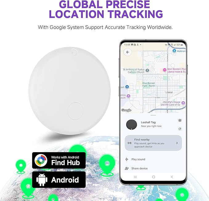 Eelexa Air Tag for Android (NOT for iOS or Huawei) Air Tags Luggage Tracker Tags Bluetooth Tracker for Android Smart Tracking Tag for Google Find My Device App Item Finder for Backpack, Keys (2 White)