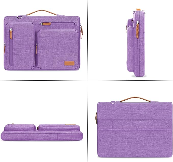 MOSISO 360 Protective Laptop Shoulder Bag,15-15.6 inch Computer Bags Compatible with MacBook Pro 16 inch, HP, Dell, Lenovo, Asus Notebook,Side Open Messenger Bag with 4 Zipper Pockets, Lilac