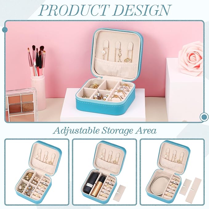 Yinkin 12 Pcs Mini Travel Jewelry Case Bridesmaid Proposal Gift Boxes, Small PU Leather Earring Organizer, Bulk Travel Accessories Portable Jewelry Holder(Royal Blue)