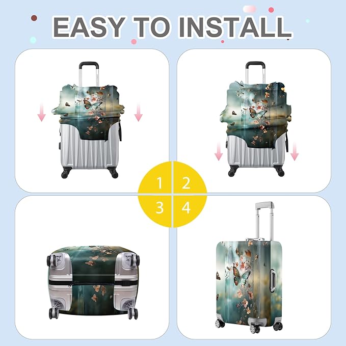 ANNA QUEEN Dreamy Butterfly Luggage Cover, Colorful Butterfly & Flowers Design, Stretchable, Washable Travel Sleeve for 20-34 Inch Luggage