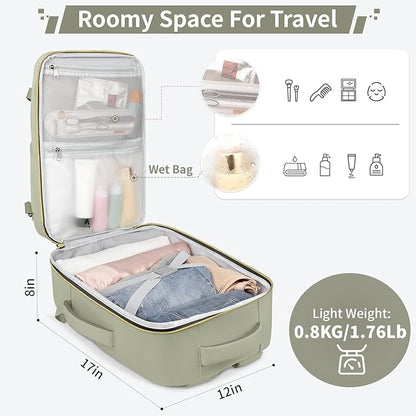 ZOMFELT Travel Backpack for Women Men, Carry On Backpack, TSA 15.6inch Laptop Backpack Flight Approved, Personal Item Travel Bag Nurse Bag Casual Daypack for Weekender Business Trip, Green