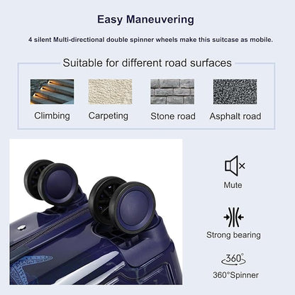 Somago Spinner 18" Hardside PC Carry on Suitcase with TSA Lock Lightweight Children Luggage(18inch, Seashell Navy)