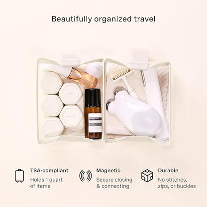 Cadence Parcel - Clear Kit with Magnetic Closure - Durable and Leak-Resistant Travel Toiletry Kit - TSA-Compliant & Modular Design - Hygiene Bag for Travel Essentials - 1 Qt - Pebble