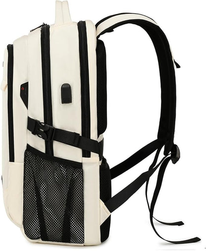 DUSLANG 17 Inch Laptop Backpack for Travel Water Resistant College Backpack for Women Laptop Bag with USB Charging Port and Clear Toiletry Bag Work Backpack,Beige A