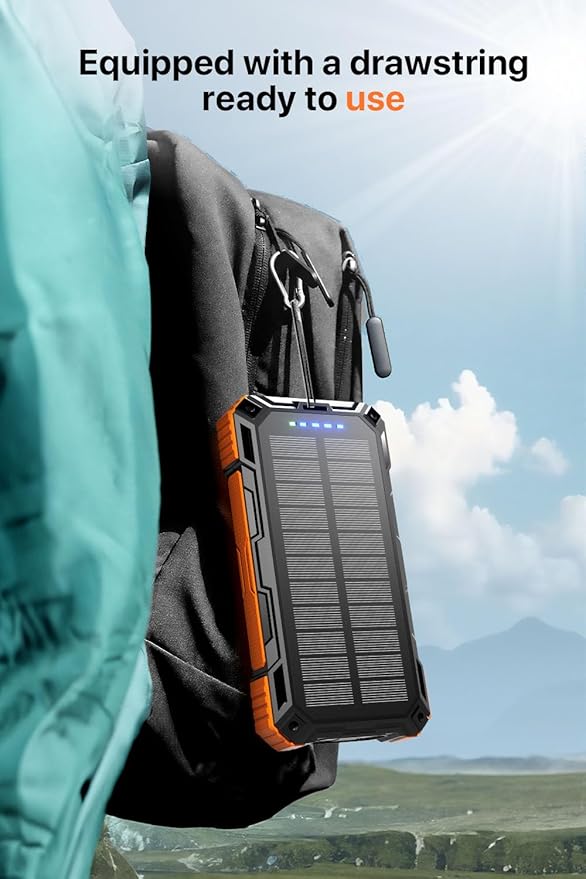 Solar Power Bank 49800mAh Wireless Portable Charger with USB-C 15W Fast Charging with 4 Built-in Cables LED Flashlight Battery Pack Compatible with iPhone, iPad, Smartphone,Perfect for Camping, Hiking