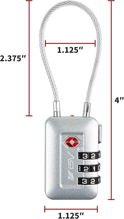 TSA Accepted Luggage Travel Lock, Set-Your-Own Combination Lock for School Gym Locker, Luggage Suitcase Baggage Locks, Filing Cabinets, Toolbox, Case (Silver, 4 Pack)