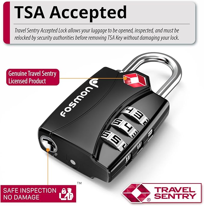 Fosmon TSA Approved Locks for Luggage. Suitcase Locks with Open Alert Indicator, 3 Digit Combination Padlock with Alloy Body for Travel, Backpack Zipper Anti Theft, Locker, Gym, Gun Case, Tent- 4 Pack