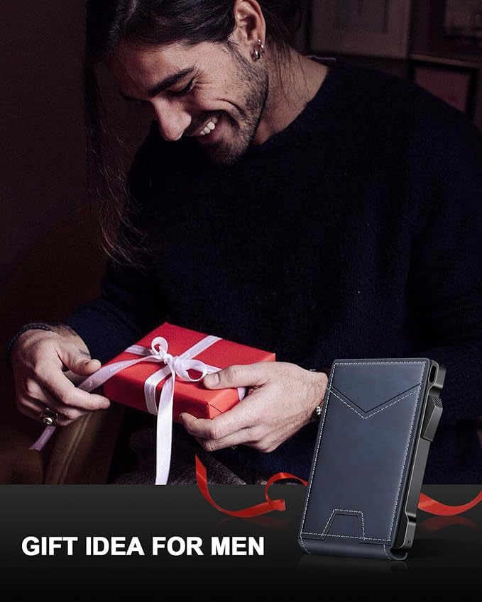 Wallet for Men RFID Wallet with 2 ID Windows & Money Clip, Slim Pop Up Card Holder for 10-12 Cards, Bifold Minimalist Smart Wallet for Front Pocket, Compact Metal Credit Card Holder, Gifts for Men