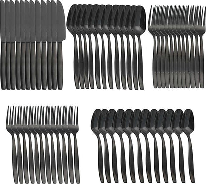 Black 60-Piece Silverware Set,Stainless Steel Flatware Utensils Cutlery Set for 12,Including Steak Knife Fork and Spoon,Dishwasher Safe,Modern Tableware for Home & Dining