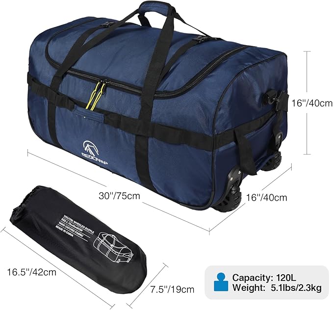 REDCAMP 85L/120L/140L Foldable Duffle Bag with Wheels, Large Travel Duffel Bag