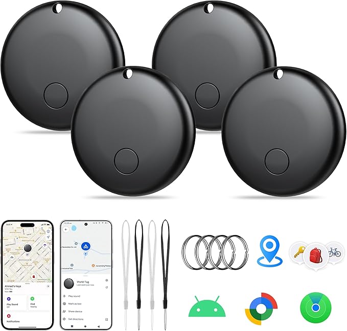 2025 Air Tracker Tags-4 Pack Item Locator for Android & iOS Bluetooth Tracker，Key Finders, Smart Tags Work with Apple Find My & Google's Find Hub for Luggage, Backpack, Suitcases,etc.
