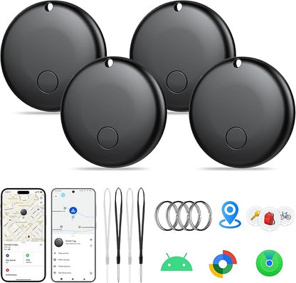 2025 Air Tracker Tags-4 Pack Item Locator for Android & iOS Bluetooth Tracker，Key Finders, Smart Tags Work with Apple Find My & Google's Find Hub for Luggage, Backpack, Suitcases,etc.