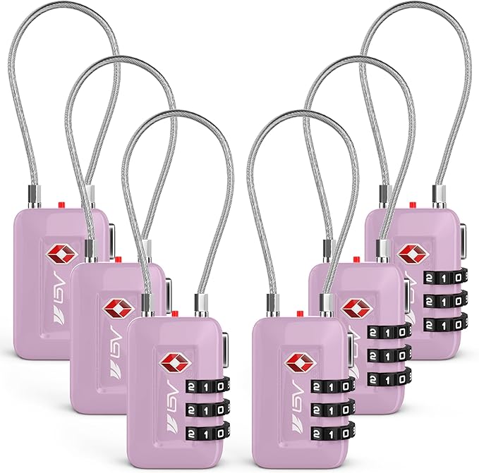 TSA Accepted Luggage Travel Lock, Set-Your-Own Combination Lock for School Gym Locker, Luggage Suitcase Baggage Locks, Filing Cabinets, Toolbox, Case (Purple, 6 Pack)