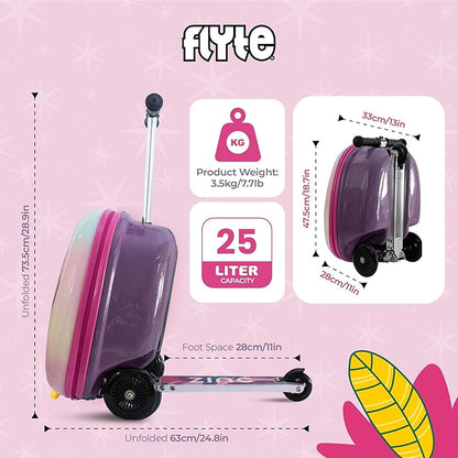 FLYTE Scooter Suitcase Folding Kids Luggage – Luna the Unicorn, 18 Inch Hardshell, Ride On with Wheels, 2-in-1, 25 Litre Capacity