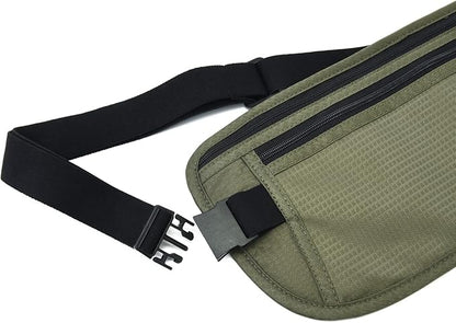 RFID Blocking Money Belt for Men Women, Slim Fanny Pack for Travel，Running,Conceal Waist Wallet for Passport Holder,Phone,Cash(Dark Olive Green)