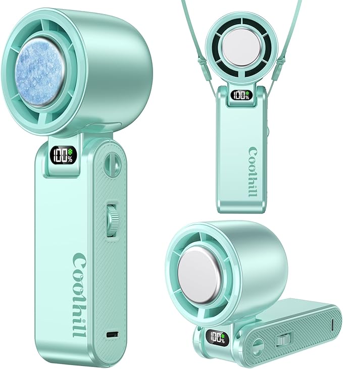 Handheld Portable Fan with Ice Cooler: 100-Speed 5500mAh Rechargeable Handheld Fan, 12H Time Hand Cooling Personal Fans with 20000 RPM Air Turbo Tech for Travel Outdoor (Green)