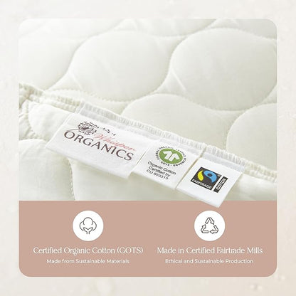 Organic Cotton Pillow Protector - Durable Quilted Pillow Protector Queen Size GOTS & Fairtrade Certified - Thick Hypoallergenic Machine Washable Breathable Cover & Edge Piping - 2 Pack (Ivory, Queen)