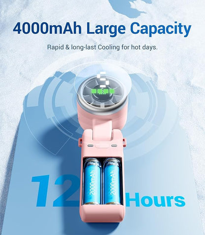 Diveblues Portable Handheld Turbo Fan, 5 Gear Wind, Battery Operated, Up to 12 Working Hours, 3 IN 1 Hand Fan with Air Turbo Tech Cooling Fan for Outdoor Activities, Travel, Working